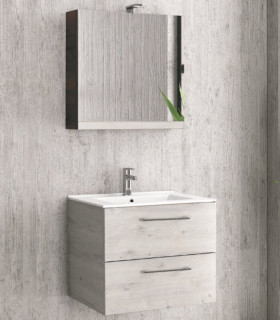 Mobile da bagno sospeso 60cm con due cassetti e specchio contenitore ''New Elsa'' ice oak