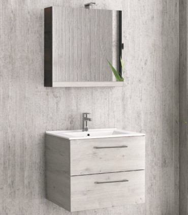 Mobile da bagno sospeso 60cm con due cassetti e specchio contenitore ''New Elsa'' ice oak