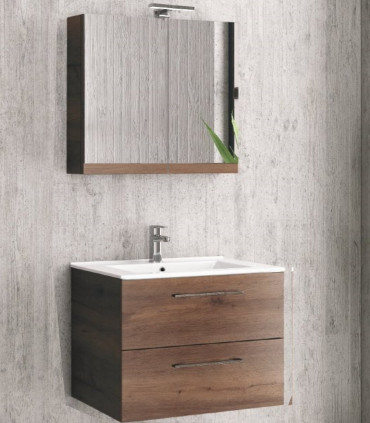 Mobile da bagno sospeso 75cm con specchio contenitore ''New Elsa'' brown