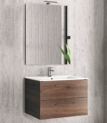Mobile da bagno sospeso 75cm con specchio filo lucido ''New Elsa'' brown