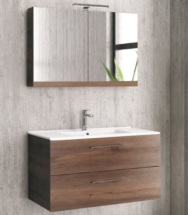 Mobile da bagno sospeso 90cm con specchio contenitore ''New Elsa'' brown