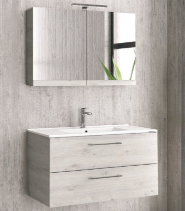 Mobile da bagno sospeso 90cm con specchio contenitore ''New Elsa'' ice oak