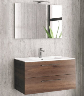 Mobile da bagno sospeso 90cm con specchio filo lucido ''New Elsa'' brown