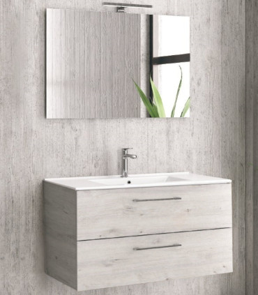Mobile Bagno Sospeso 90cm Con Specchio Filo Lucido ''New Elsa'' Ice Oak I Karag I Ap shop