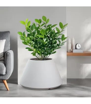 Vaso in resina da esterno interno per piante tondo conico design d.60x35h Stromboli Bianco