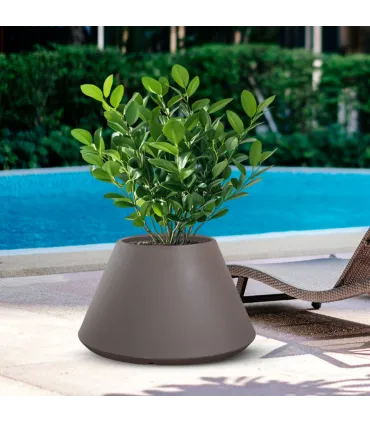 Vaso in resina da esterno interno per piante tondo conico design d.60x35h Stromboli Tortora
