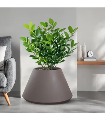 Vaso in resina da esterno interno per piante tondo conico design d.60x35h Stromboli Tortora
