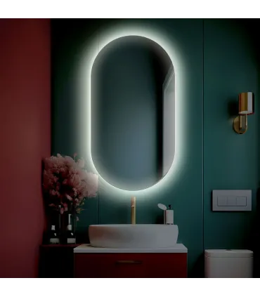 Specchio da bagno ovale retroilluminato reversibile OLIVIA LED 50x90 Made in Italy