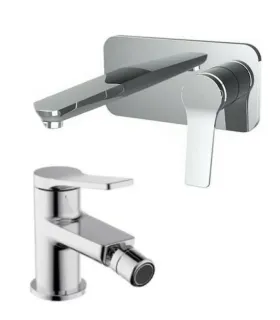 Coppia Miscelatori Lavabo Parete + Miscelatore Bidet