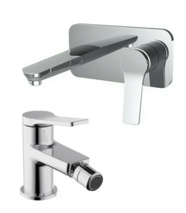 Coppia Miscelatori Lavabo Parete + Miscelatore Bidet