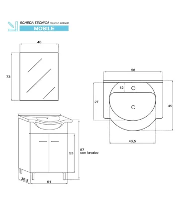 Mobile Bagno a Terra "Stella" 55cm in Nobilitato Melaminico Rovere I Ap shop