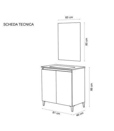 Mobile Bagno a Terra "Revital" 80cm in Nobilitato Melaminico Rovere di Bordeaux I Ap shop