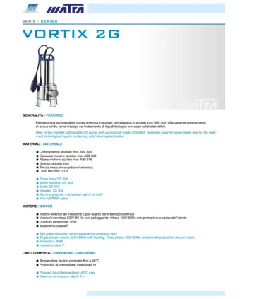 Elettropompa Sommergibile Hp 1 "Vortix 100/2G" Matra I MATRA I Ap shop