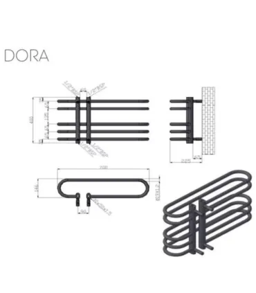 Termoarredo Scaldasalviette Bagno 40x70cm Interasse 9cm Finitura Nero Opaco "Dora"