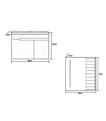 Mobile bagno sospeso in PVC con specchio e lavabo "NESSE 60" I KARAG I Ap shop