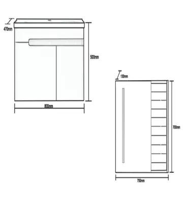 Mobile bagno sospeso con specchio e lavabo "NESSE 80" scheda tecnica