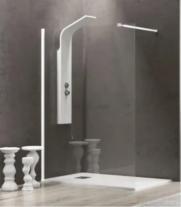 Parete Doccia Walk-in 80 Cm In Cristallo Temperato 8mm Profilo Bianco Opaco Linea "walkin 1"