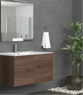 Mobile Bagno Sospeso 75cm Con 2 Ante e Specchio Filo lucido ''new Bitola'' Colore Brown I KARAG I Ap shop