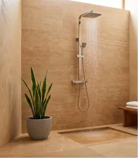 Colonna Asta Saliscendi Doccia Fissa " Viky " Con Soffione Quadro In Acciaio Inox