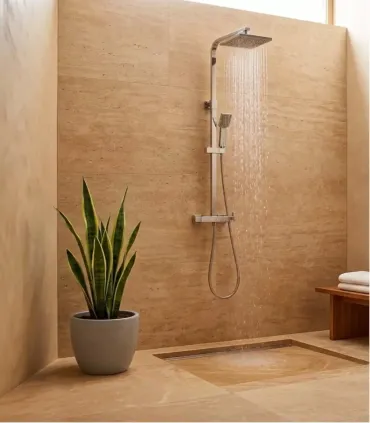 Colonna Asta Saliscendi Doccia Fissa " Viky " Con Soffione Quadro In Acciaio Inox