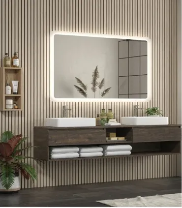 Specchio Bagno Retroilluminato Luce Led Struttura In Vetro Rettangolare Reversibile 600x800x40 Mm "Adel 80"I Karag I Ap shop