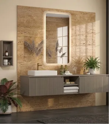 Specchio Bagno Retroilluminato Luce Led Struttura In Vetro Rettangolare Reversibile 800x1400x40 Mm "Adel 140"