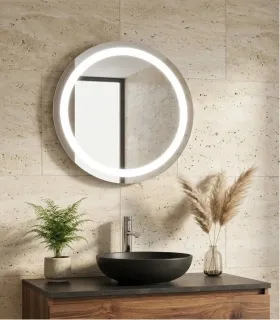 Specchio Bagno Tondo Contenitore Con Luce Led Retroilluminato Struttura Acciaio Inox Ø 30 Mm X 140 Mm " Pic012"