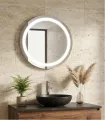 Specchio Bagno Tondo Contenitore Con Luce Led Retroilluminato Struttura Acciaio Inox Ø 30 Mm X 140 Mm " Pic012"