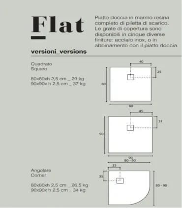 Piatto Doccia Angolare Flat in Marmoresina Bianco 80x80 H 2,5 cm Tamanaco
