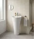 Lavabo A Colonna Freestanding Da Terra Centro Stanza " Vendome " Con Foro Rubinetto Scarico Parete In Ceramica Bianco Lucido