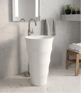Lavabo A Colonna Freestanding Da Terra Appoggio Centro Stanza " Louvre" In Ceramica Bianco