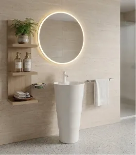 Lavabo A Colonna Freestanding Da Terra Appoggio Scarico Parete " Elysee " In Ceramica Bianco