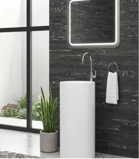 Lavabo Bagno Freestanding A Colonna Tondo Bianco Opaco Da Terra Installazione Centro Stanza "milos 45d-pmw " In Solidsurface