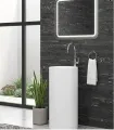 Lavabo Bagno Freestanding A Colonna Tondo Bianco Opaco Da Terra Installazione Centro Stanza "milos 45d-pmw " In Solidsurface