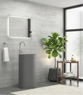 Lavabo Bagno A Colonna Tondo Grigio Opaco "milos 45d-pmdg" In Solidsurface