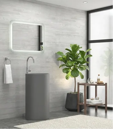 Lavabo Bagno A Colonna Tondo Grigio Opaco "milos 45d-pmdg" In Solidsurface