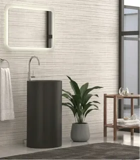 Lavabo Bagno A Colonna Tondo Nero Opaco Da Terra  "milos 45d-pmb" In Solidsurface