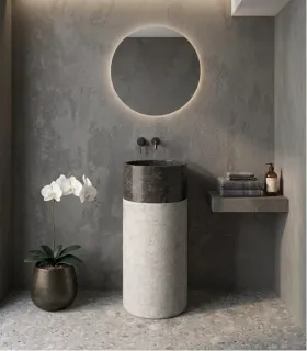 Lavabo In Marmo A Colonna Freestanding Da Terra Centro Stanza " Bora Prdg " Nero In Pietra