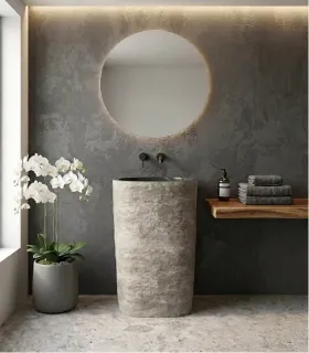 Lavabo da Terra in Pietra Naturale Grigia River PNRB  Colonna Freestanding Artigianale Ø400x900mm