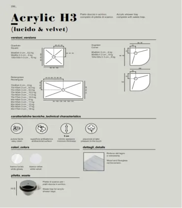 Piatto Doccia Acrylic H3 in Acrilico Rinforzato Bianco Velvet 70x170 H 3 cm Tamanaco I Ap shop