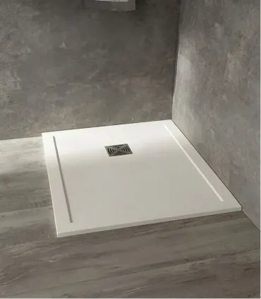Piatto Doccia in Marmo Resina Serie Flat con Bordo Integrato Bianco 80x80 H 3,3 cm Tamanaco