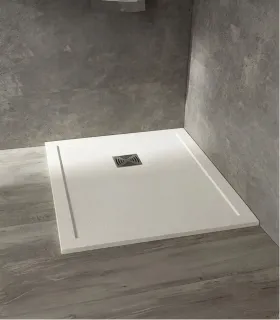 Piatto Doccia in Marmo Resina Serie Flat con Bordo Integrato Bianco 80x80 H 3,3 cm Tamanaco