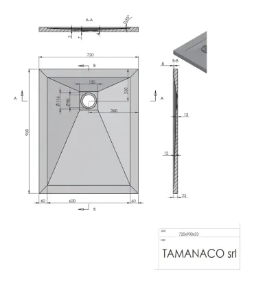 Piatto Doccia in Marmo Resina Serie Flat con Bordo Integrato Bianco 72x90 H 3,3 cm Tamanaco I Ap shop
