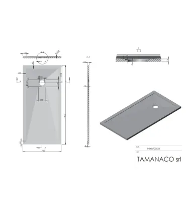 Piatto Doccia in Marmo Resina Serie Flat con Bordo Integrato Bianco 70x140 H 3,3 cm Tamanaco I Ap shop