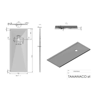 Piatto Doccia in Marmo Resina Serie Flat con Bordo Integrato Bianco 70x180 H 3,3 cm Tamanaco I Ap shop
