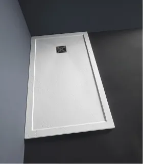 Piatto Doccia in Marmo Resina Serie Flat con Bordo Integrato Bianco 72x90 H 3,3 cm Tamanaco