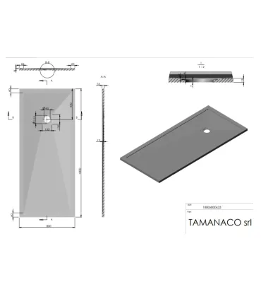 Piatto Doccia in Marmo Resina Serie Flat con Bordo Integrato Antracite 80x180 H 3,3 cm Tamanaco I Ap shop