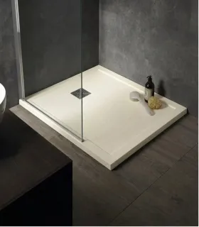 Piatto Doccia in Marmo Resina Serie Flat con Bordo Integrato Colore Crema 80x80 H 3,3 cm Tamanaco