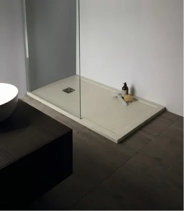 Piatto Doccia in Marmo Resina Serie Flat con Bordo Integrato Antracite 70x180 H 3,3 cm Tamanaco