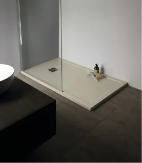 Piatto Doccia in Marmo Resina Serie Flat con Bordo Integrato Crema 80x100 H 3,3 cm Tamanaco